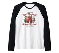 Gráfico retro de melocotón de granada seleccionada a mano Camiseta Manga Raglan