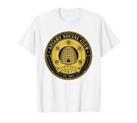 Gráfico Retro de Naturaleza Retro de Apiary Social Club con Forma de Colmena Camiseta gráfica económica, Hombre, Blanco, L
