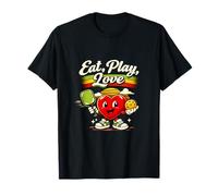 Gráfico Retro de paletas con Forma de corazón Eat Play Love Pickleball Camiseta