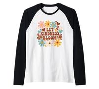 Gráfico Retro de positividad de Flower Power «Let Kindness Bloom» Camiseta Manga Raglan