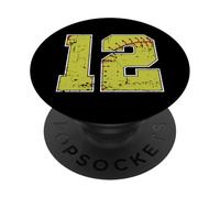 Gráfico retro de puntada de sóftbol número 12 PopSockets PopGrip Adhesivo