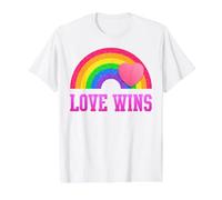 Gráfico Retro Love Wins con Forma de corazón arcoíris Camiseta gráfica económica, Hombre, Blanco, XL