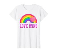 Gráfico Retro Love Wins con Forma de corazón arcoíris Camiseta gráfica económica, Mujer, Blanco, XL
