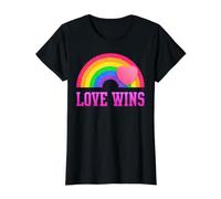 Gráfico Retro Love Wins con Forma de corazón arcoíris Camiseta gráfica económica, Mujer, Negro, S