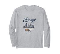 Gráfico Retro panorámico de Chicago Vintage Travel Skyline Manga Larga