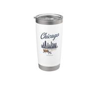 Gráfico retro panorámico de Chicago Vintage Travel Skyline Vaso térmico de acero inoxidable de doble pared