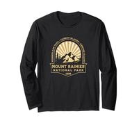 Gráfico Retro Sunburst del Parque Nacional Mount Rainer Washington Manga Larga