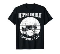 Gráfico Retro Vintage de la batería Keeping The Beat Drummer Life Camiseta