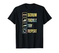 Gráfico Simple de Rugby Scrum Tackle Try Repeat Camiseta