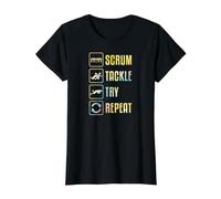Gráfico Simple de Rugby Scrum Tackle Try Repeat Camiseta gráfica económica, Mujer, Negro, M
