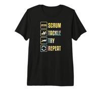 Gráfico Simple de Rugby Scrum Tackle Try Repeat Camiseta Premium