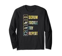 Gráfico Simple de Rugby Scrum Tackle Try Repeat Manga Larga