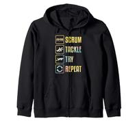 Gráfico Simple de Rugby Scrum Tackle Try Repeat Sudadera con Capucha