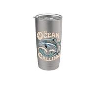 Gráfico The Ocean Is Calling Dolphin para amantes del mar Vaso térmico de acero inoxidable de doble pared