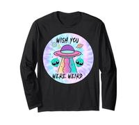 Gráfico Tie Dye Retro de Wish You were Weird UFO Alien Manga Larga