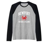 Gráfico Vintage de Cangrejo Marino y Ancla de Newport Rhode Island Camiseta Manga Raglan