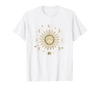 Gráfico Vintage de Celestial Sun Mandala Moon Phase Camiseta gráfica económica, Hombre, Blanco, S
