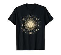 Gráfico Vintage de Celestial Sun Mandala Moon Phase Camiseta gráfica económica, Hombre, Negro, L