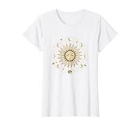 Gráfico Vintage de Celestial Sun Mandala Moon Phase Camiseta gráfica económica, Mujer, Blanco, XS