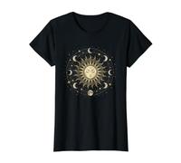 Gráfico Vintage de Celestial Sun Mandala Moon Phase Camiseta gráfica económica, Mujer, Negro, XL