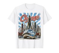 Gráfico Vintage de Chicago Skyline Travel Cloud Gate Camiseta