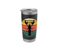 Gráfico vintage de langosta de Maine, estilo retro, puesta de sol y costa Vaso térmico de acero inoxidable de doble pared