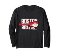 Gráfico vintage del horizonte de Boston dentro de una guitarra, bajo, fan del rock Manga Larga