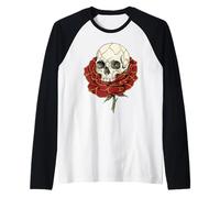 Gráfico WABI Sabi con Forma de Calavera de Kintsugi, Rosa roja, gótica y resiliente Camiseta Manga Raglan