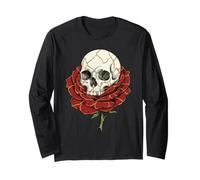 Gráfico WABI Sabi con Forma de Calavera de Kintsugi, Rosa roja, gótica y resiliente Manga Larga