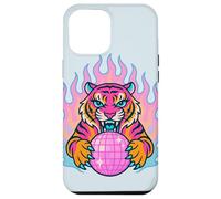 Gráfico Y2K Tiger sosteniendo una Esfera de Discoteca Rosa Carcasa para iPhone 12 Pro MAX