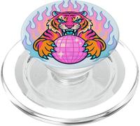 Gráfico Y2K Tiger sosteniendo una Esfera de Discoteca Rosa PopSockets PopGrip para MagSafe