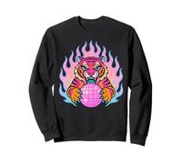 Gráfico Y2K Tiger sosteniendo una Esfera de Discoteca Rosa Sudadera
