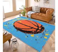 Grafiti Simple de Baloncesto Alfombra de Franela con Respaldo TPR Antideslizante Azul Alfombra de Pelo Corto Lavable a Máquina, Moqueta para Sala de Estar y Dormitorio 180x240 cm