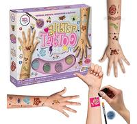 Grafix Set Tatuajes Temporales Niñas y Niños| Calcomanías Infantiles con 42 Plantillas y Tatuajes adhesivos, 4 Colores Purpurina y Pegamento| Kit Tatuajes Purpurina Divertido | A partir de 3 Años
