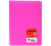 Grafoplás 1461654. Carpeta 50 Fundas Transparentes, Rosa Flúor, Folio, Tapas Semirrígidas Polipropileno, Poliplás Flúor