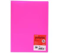Grafoplás 1471654. Carpeta 30 Fundas Transparentes, Rosa Flúor, Folio, Tapas Semirrígidas Polipropileno, Poliplás Flúor