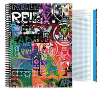 Grafoplás 16502618. Cuaderno A4, Espiral, Cuadriculado 5x5, Tapa Dura Cartón, Bandas Color, Certificado FSC, Colección Diverse Relax, 140 Hojas Microperforadas, 4 Taladros, 5 Bandas Color