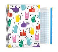 Grafoplás 16502643. Cuaderno Tapa Dura A4, Cuadricula 5x5, 5 Bandas de Color, Hands, Colección Elena Corredoira, Certificado FSC