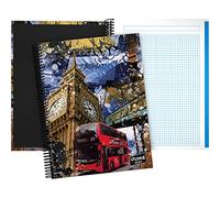 Grafoplás 16502645. Cuaderno Espiral A4, Tapa Dura, Cuadricula 5x5, 5 Bandas Color, London, Colección Grunge Cities, Certificado FSC