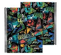 Grafoplas 16512654. Cuaderno A5 Cuadriculado 5x5, Tapa Dura, Espiral, 5 Materiales, Colección Sports, Football, Certificado FSC