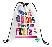 Grafoplás 37610526 Colección Sé Tú Mochila Saco con Cuerdas y Bolsillo Exterior, Modelo Sé Feliz, 36 x 47 cm