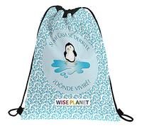 Grafoplás 37610554. Mochila Saco Infantil, Colección Wise Planet, Pingüino, Cierre Cuerdas, Bolsillo Exterior, 36x47cm