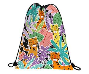 Grafoplás 37610588. Saco Mochila Plano Cuerdas, Bolsillo Exterior, 36x47cm, Colección Leopard, Free Life