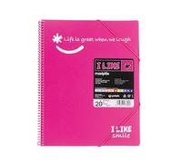 Grafoplas 39222054. Carpeta Fundas Transparentes, A4, Fucsia, 20 Fundas, Polipropileno, I Like Smile