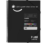 Grafoplás 39225010. Carpeta de Fundas, A4, Espiral, 50 Fundas, Negro, Polipropileno, I Like Smile