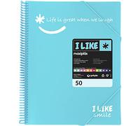 Grafoplás 39225033. Carpeta de Fundas con Espiral, A4, Azul Claro, 50 Fundas, Polipropileno, I Like Smile