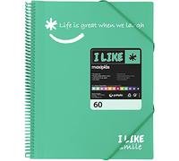 Grafoplas 39226036. Carpeta Fundas A4, Espiral, Turquesa, 60 Fundas, Polipropileno, I Like Smile