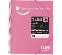 Grafoplás 39226053. Carpeta con Espiral 60 Fundas, A4, Rosa Claro, Polipropileno, I Like Smile
