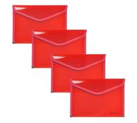 Grafoplas - 4 Sobres Portafolios Plastico Tamaño Cuarto con Cierre Botón, Ribete Tela, 24,5x17,5cm, Color Rojo Traslúcido, Para Documentos Pequeños A5 o menos, Perfecto como Portafolios en Oficina