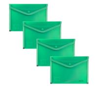 Grafoplas - 4 Sobres Portafolios Plastico Tamaño Cuarto con Cierre Botón, Ribete Tela, 24,5x17,5cm, Color Verde Traslúcido, Para Documentos Pequeños A5 o menos, Perfecto como Portafolios en Oficina